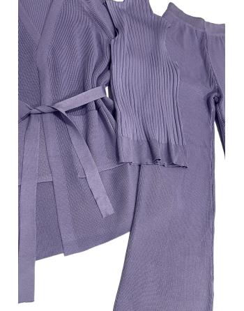 Ensemble 3 pièces gilet débardeur et pantalon palazzo violet - 7