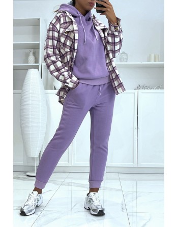Ensemble violet 3 pièces jogging chaud et confortable et sur chemise oversize hyper tendance - 1