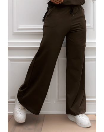 Pantalon palazzo marron avec poches en coton - 2
