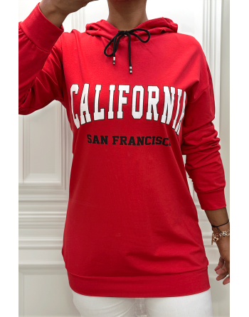 Sweat à capuche rouge avec écriture CALIFORNIA - 1