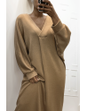 Longue robe pull over size col V Camel  - 1