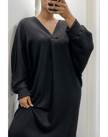 Longue robe pull over size col V noir  - 4