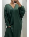 Longue robe pull over size col V vert  - 4
