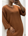 Longue robe pull over size col rond cognac  - 1