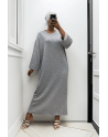 Longue robe pull over size col rond gris  - 2