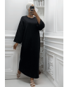 Longue robe pull over size col rond noire  - 4