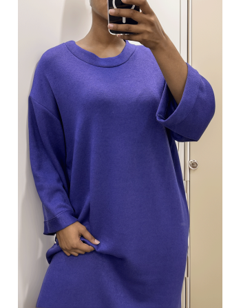 Longue robe pull over size col rond violet  - 1