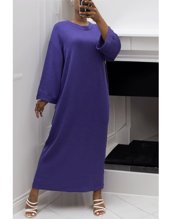Longue robe pull over size col rond violet  - 4