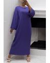 Longue robe pull over size col rond violet  - 4