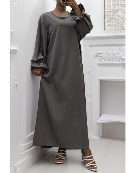Longue abaya antharcite froncé aux manches  - 3