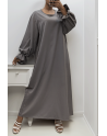 Longue abaya antharcite froncé aux manches  - 4