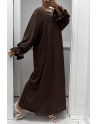 Longue abaya marron froncé aux manches  - 1