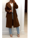Long manteau marron avec ceinture et poches - 2