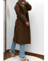 Long manteau marron avec ceinture et poches - 4