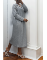 Longue robe épaisse col chemise en gris - 6