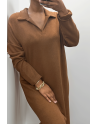 Longue robe épaisse col chemise en marron - 8