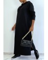 Longue robe sweat abaya noire à capuche - 5
