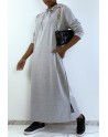 Longue robe sweat abaya grise à capuche - 1