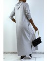 Longue robe sweat abaya grise à capuche - 3