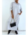Longue robe sweat abaya grise à capuche - 4