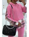 Ensemble de jogging rose fuchsia avec pantalon effet push et sweet 2 en 1 sur chemise à carreaux tendance - 4