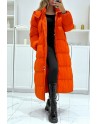 Longue doudoune orange à capuche style New-York - 2