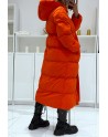 Longue doudoune orange à capuche style New-York - 5