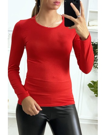 Sous-pull rouge à col rond très tendance. Vêtement femme pas cher. - 1