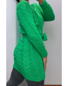 Robe verte en maille torsadée avec ceinture - 2