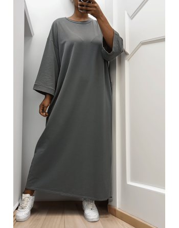 Longue robe over size en coton anthracite très épais - 4