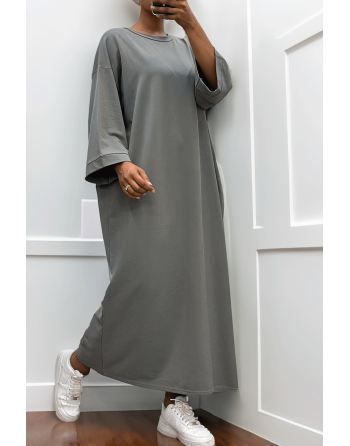 Longue robe over size en coton anthracite très épais - 5