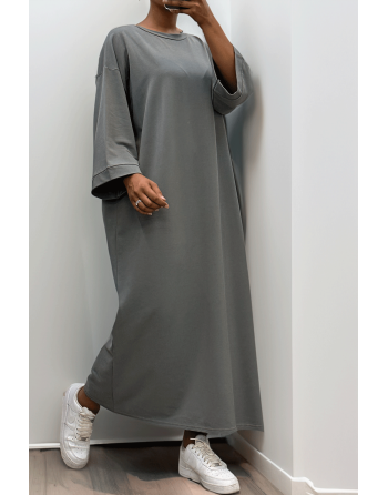 Longue robe over size en coton anthracite très épais - 6
