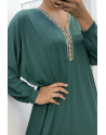 Abaya verte à encolure de strass et manches longues - 2