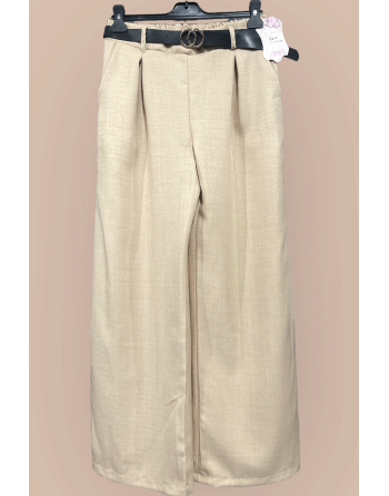 Pantalon palazzo beige avec poches et ceinture - 1