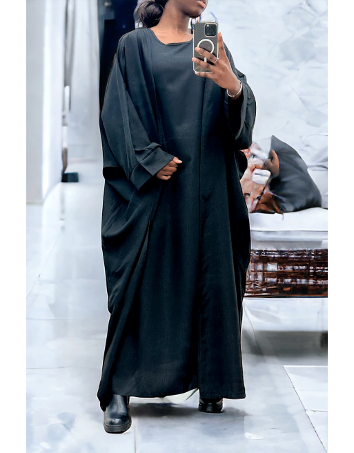 Abaya 2 pièces robe et kimono en noir - 1