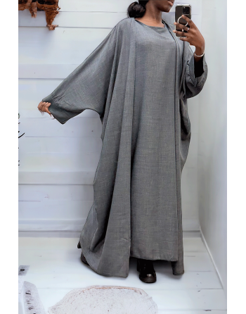 Abaya 2 pièces robe et kimono en anthracite - 2