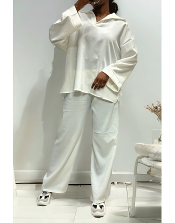 Ensemble tunique et pantalon palazzo blanc over-size - 2