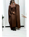 Abaya satiné choco over-size (36-52) avec élastique intérieur pour un effet ajusté   - 2