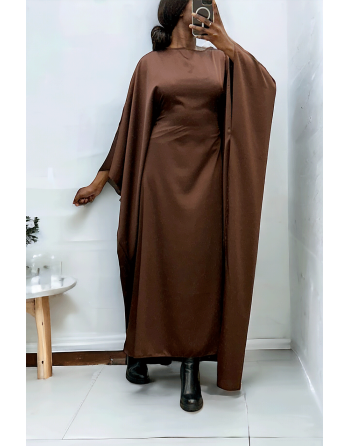 Abaya satiné choco over-size (36-52) avec élastique intérieur pour un effet ajusté   - 3