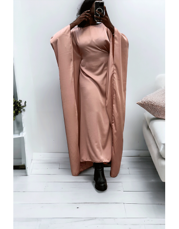 Abaya satiné rose over-size (36-52) avec élastique intérieur pour un effet ajusté   - 1