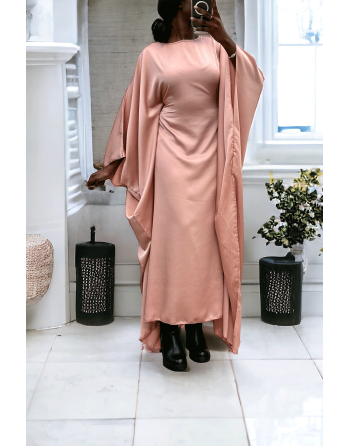 Abaya satiné rose over-size (36-52) avec élastique intérieur pour un effet ajusté   - 2
