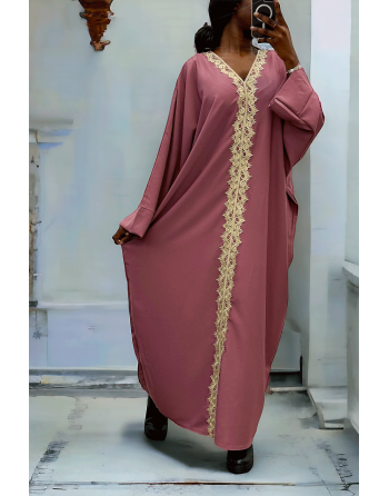 Abaya fuchsia over size (36-52) avec sublime dentelle sur toute la longueur  - 2