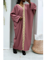 Abaya fuchsia over size (36-52) avec sublime dentelle sur toute la longueur  - 3