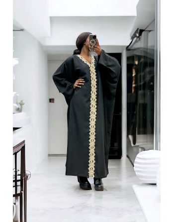 Abaya noire over size (36-52) avec sublime dentelle sur toute la longueur  - 1