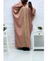 Abaya rose over size (36-52) avec sublime dentelle sur toute la longueur  - 2