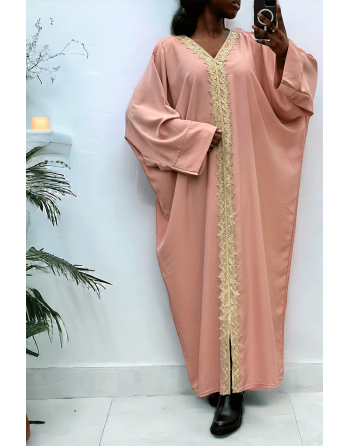 Abaya rose over size (36-52) avec sublime dentelle sur toute la longueur  - 3