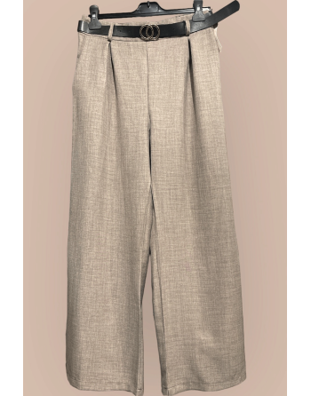 Pantalon palazzo taupe avec poches et ceinture - 1