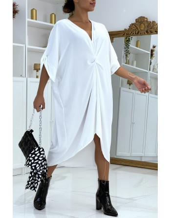 Longue robe tunique blanche over-size croisé devant - 2