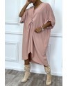 Robe tunique oversize rose col v détail froncé - 1