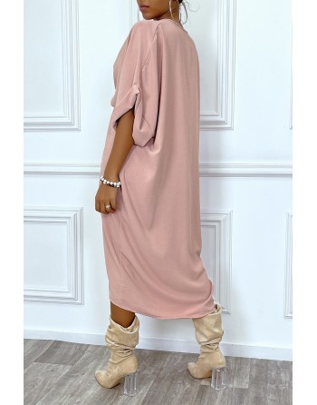 Robe tunique oversize rose col v détail froncé - 4